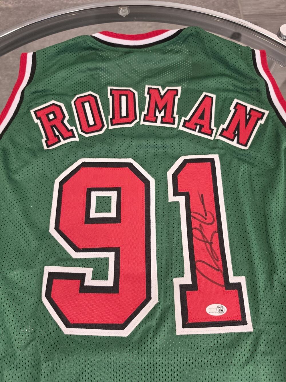 Dennis Rodman Autographed/Signed Jersey Jsa Green Custom Jersey